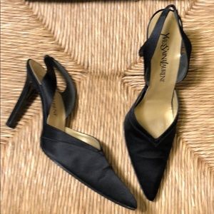 Black satin evening shoes